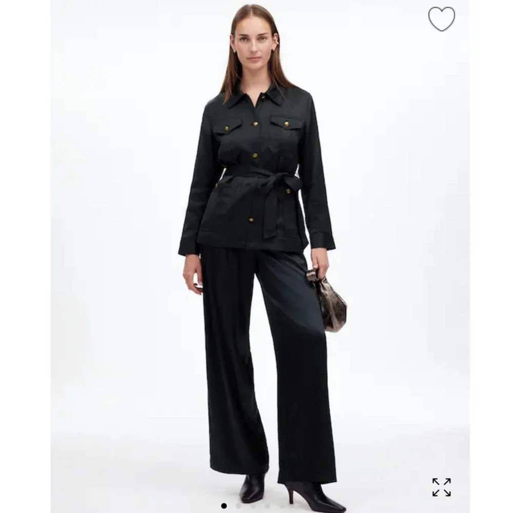 NWT Madewell Double Faced Satin‎ Button Front Safari Jacket Black NT126 Size XXS